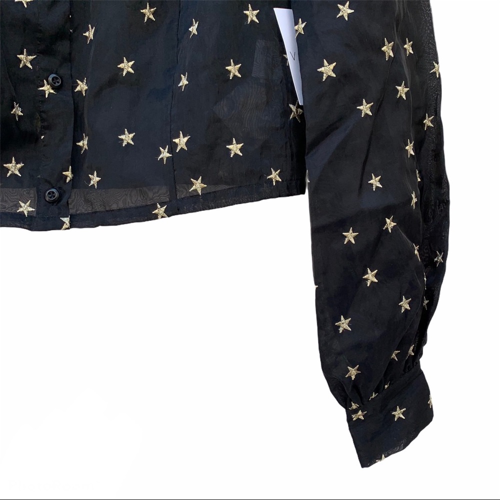Donna Mizani Gold Star Embroidered Sheer Button Down Blouse Top Crop - Picture 7 of 12